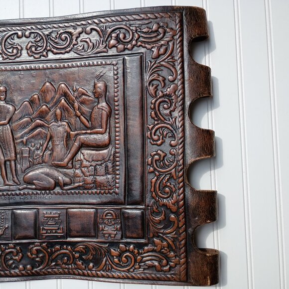 Angel Pazmino Tooled Leather Chair Seat Replacement Part Episodio Historico Vtg - Picture 12 of 16